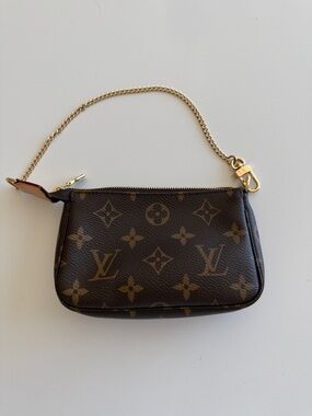 Louis Vuitton Monogram Mini Pochette with Gold Chain - Brown